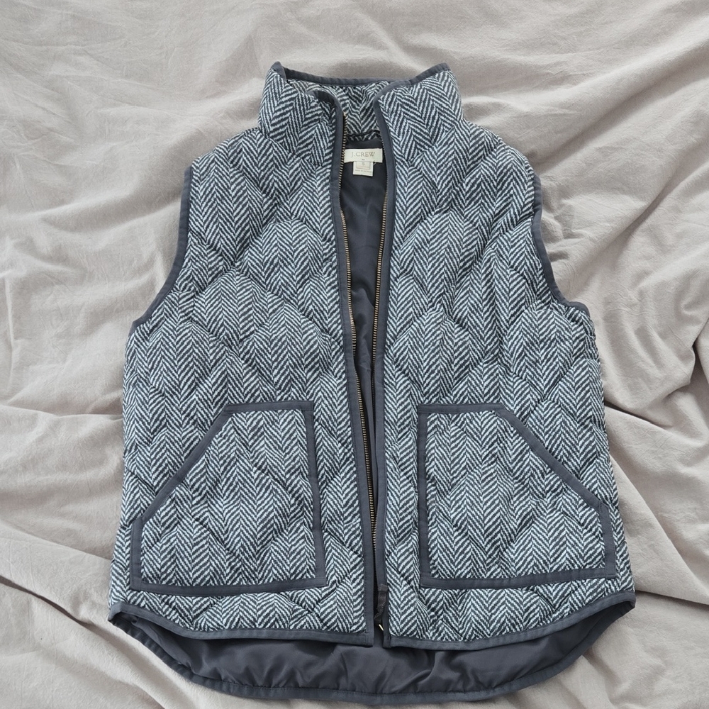 J. Crew Herringbone Puffer Vest - Gray and White - Womens S